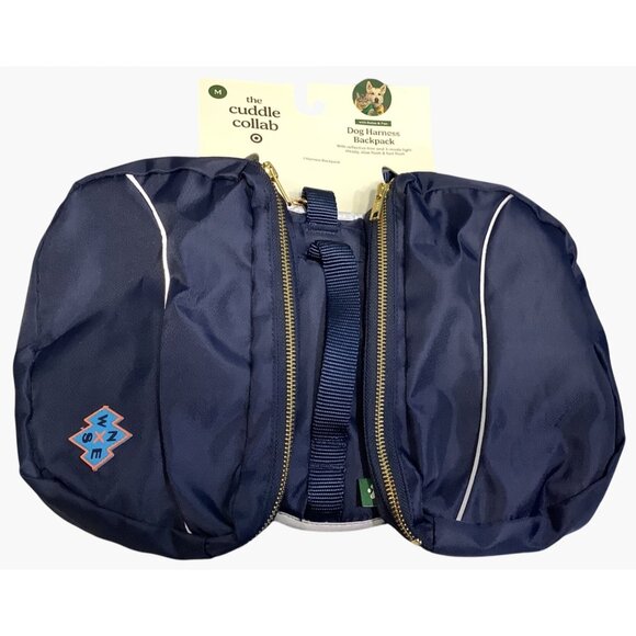 Dog Harness Backpack With Zippered Storage Pockets Medium 15-50 Lbs Navy Blue - Picture 1 of 4